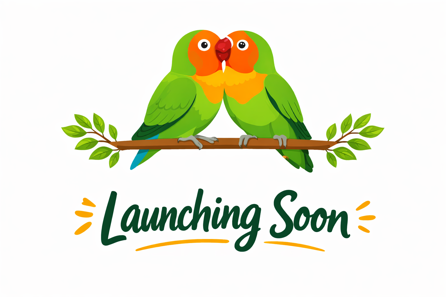 Couple de perruches avec le texte Launching Soon